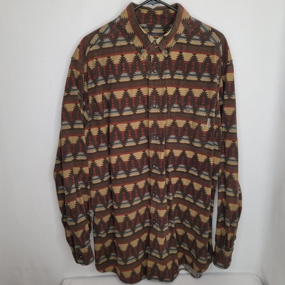 Woolrich Mens Size XL Aztec Western Green Long Sleeve Button Front Outdoor Shirt